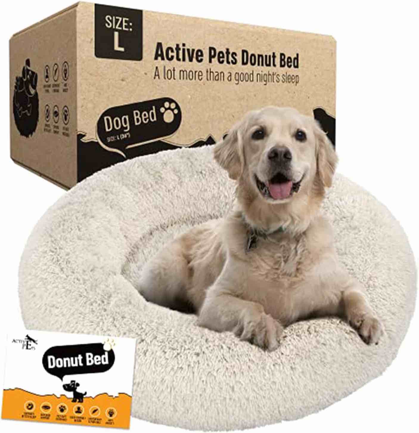 Active Pets Dog Donut Bed, Large 36' (Beige)