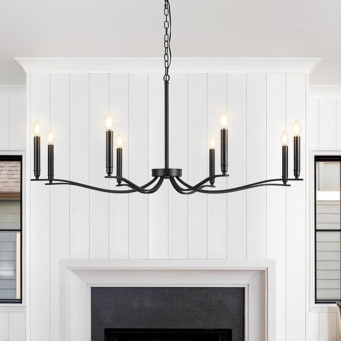 FookChak Modern LED Chandelier Black Wood Dimmable 3-Ring Foyer Entry Chandelier Light 24in Dining Room Chandelier Light Fixture for Kitchen Home Office Living Room