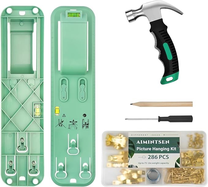 Picture Hanging Kit,Picture Hangers,Wall Hanging kit,Picture Frame Hanger Tool 290 Pieces Heavy Duty Photo Hanger Accessories with Picture Hanging Wire, Hooks, Nails ?Hammer and Wall Hanger Level