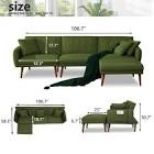Convertible Sleeper Sectional Sofa Bed, Linen Futon Couch W/ 3-Level Adjustable Backrest, Storage Bag, Ottoman, Green( See Description)