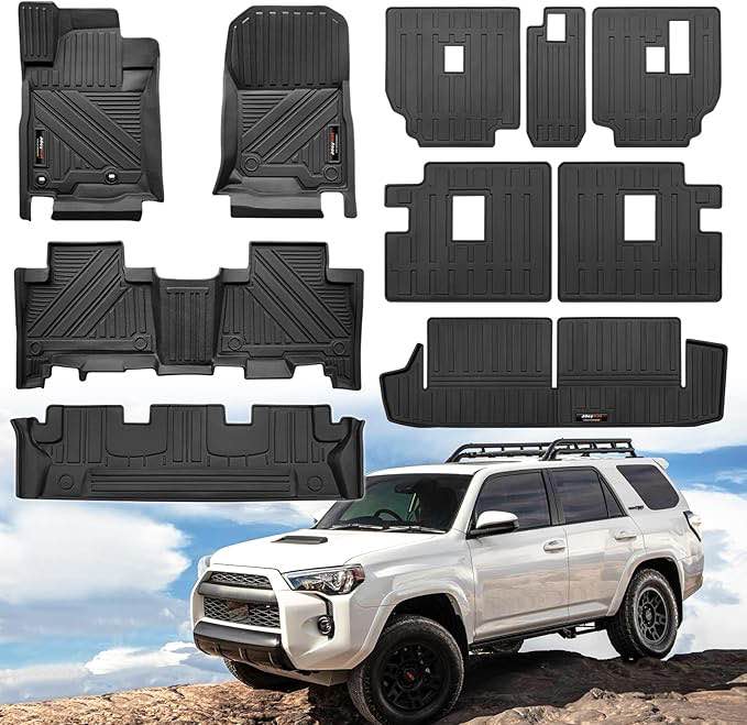 Custom for 2013-2024 Toyota 4Runner 7 Seat Accessories 3 Row Floor Mats & Cargo Mat & 2nd 3rd Row Backrest Mats Set All Weather TPE Rubber Protection Mats (Set of 10 Mats) (Only for 7 Seat)