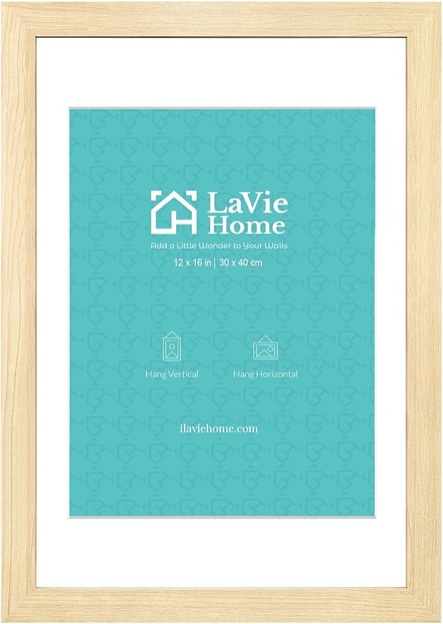 LaVie Home 12x16 Picture Frame Beige Oak Wood Poster Frame, Display Pictures