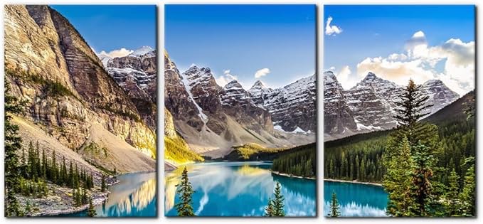 3 Pieces Colorado Framed Wall Art Snow Mountain and Lake National Park Natural Landscape Picture Modern Artwork Painting Print on Canvas for Living Room Home Decoration - 20"x28"x3 Panels
