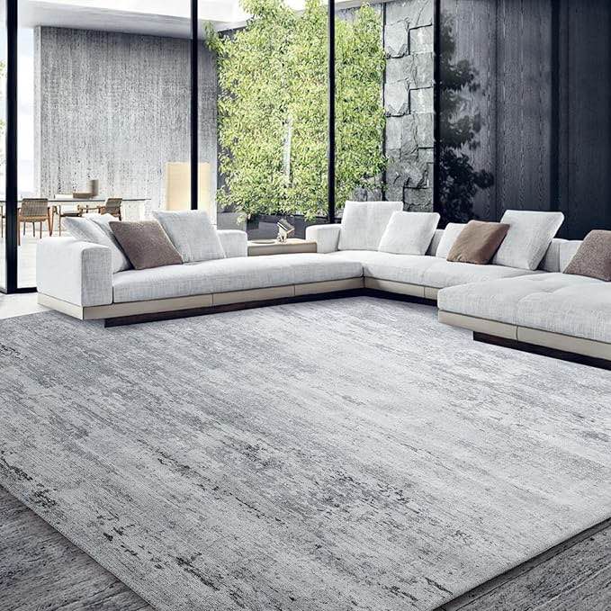 Valenrug 8x10 Modern Area Rug for Living Room Bedroom, Large Boho Floor Carpet with Non-Slip Backing for Indoor Office Dining Room, Abstract Home Deco Non-Shedding, Grey, Machine Washable