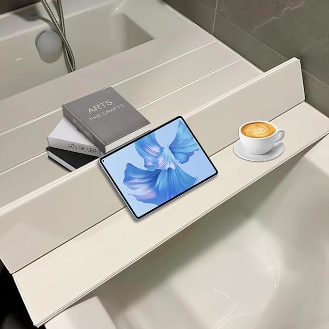 Foldable Bathtub Tray, PVC Anti-dust Bathtub Cover Bath Insulation Cover, Waterproof Shutter Bathtub Tray & Laptop Desk 2 in 1 Fits Most Tubs,Can Hold Wine Glass, Books, Tablets.