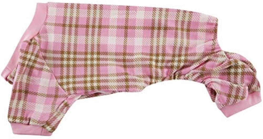 Pink Plaid Pet Dog Pajamas for Girls Medium Back Length 16"