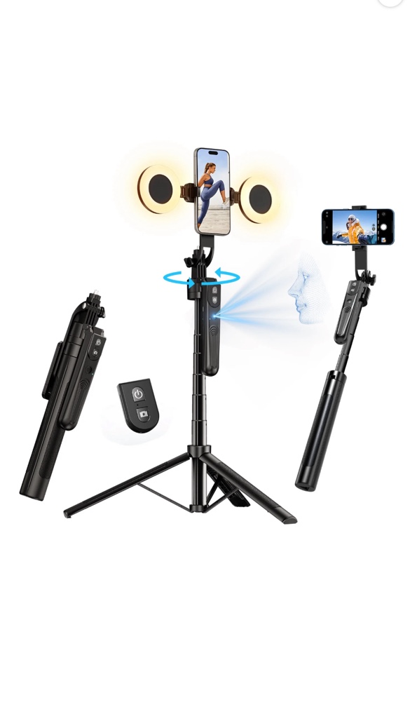 yAyusi Extendable Auto Face Tracking Tripod 360° Rotation with Light, No App, 70.9" Motion Sensor Phone Tripod Stand, Face Body Phone Camera Mount Gesture Control for Vlog/Live Stream/Video Recording