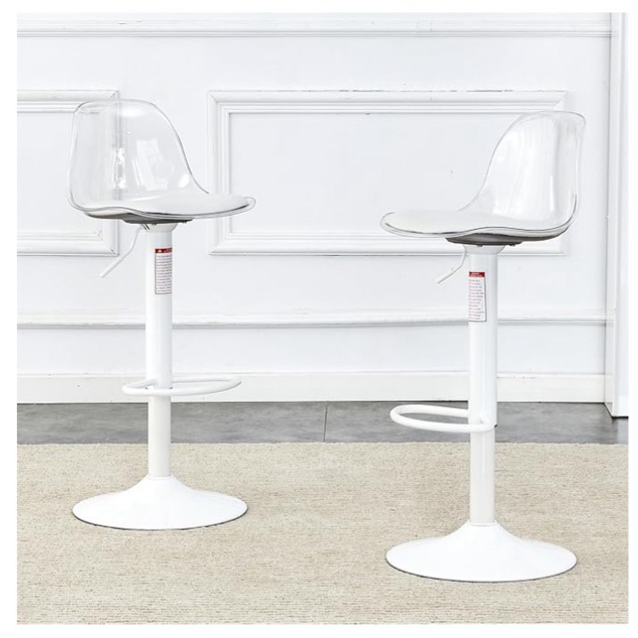 Modern Minimalist Bar Chairs and Bar Stools, Can Rotate 360 ° and Adjust Lifting, PET Backrest and PU Seats, Set of 2, Suitable for Bars, Restaurants, and Front Desk Cashiers (White)