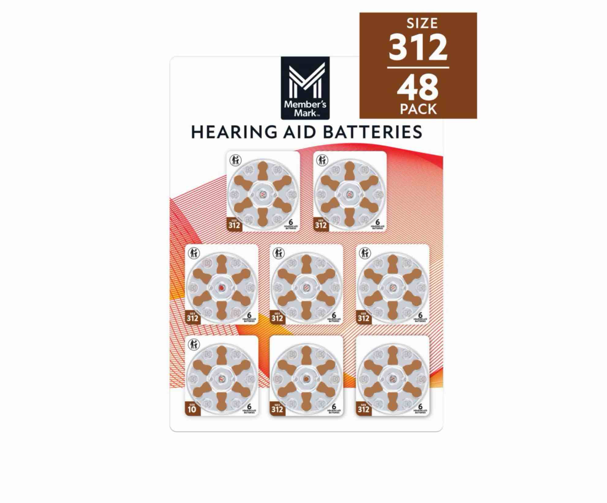 Member's Mark Hearing Aid Batteries, Size 312, Brown Tab, 48 ct.