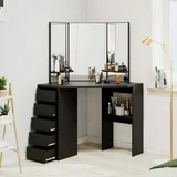Hironpal Corner Vanity Dressing Table with Mirrors and 5 Storage Drawers Table Set, Black