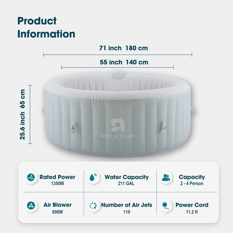 47Inch, 2 Person Outdoor Air Jet Spa Blow Up Hottubs with 100 Bubble Jets
