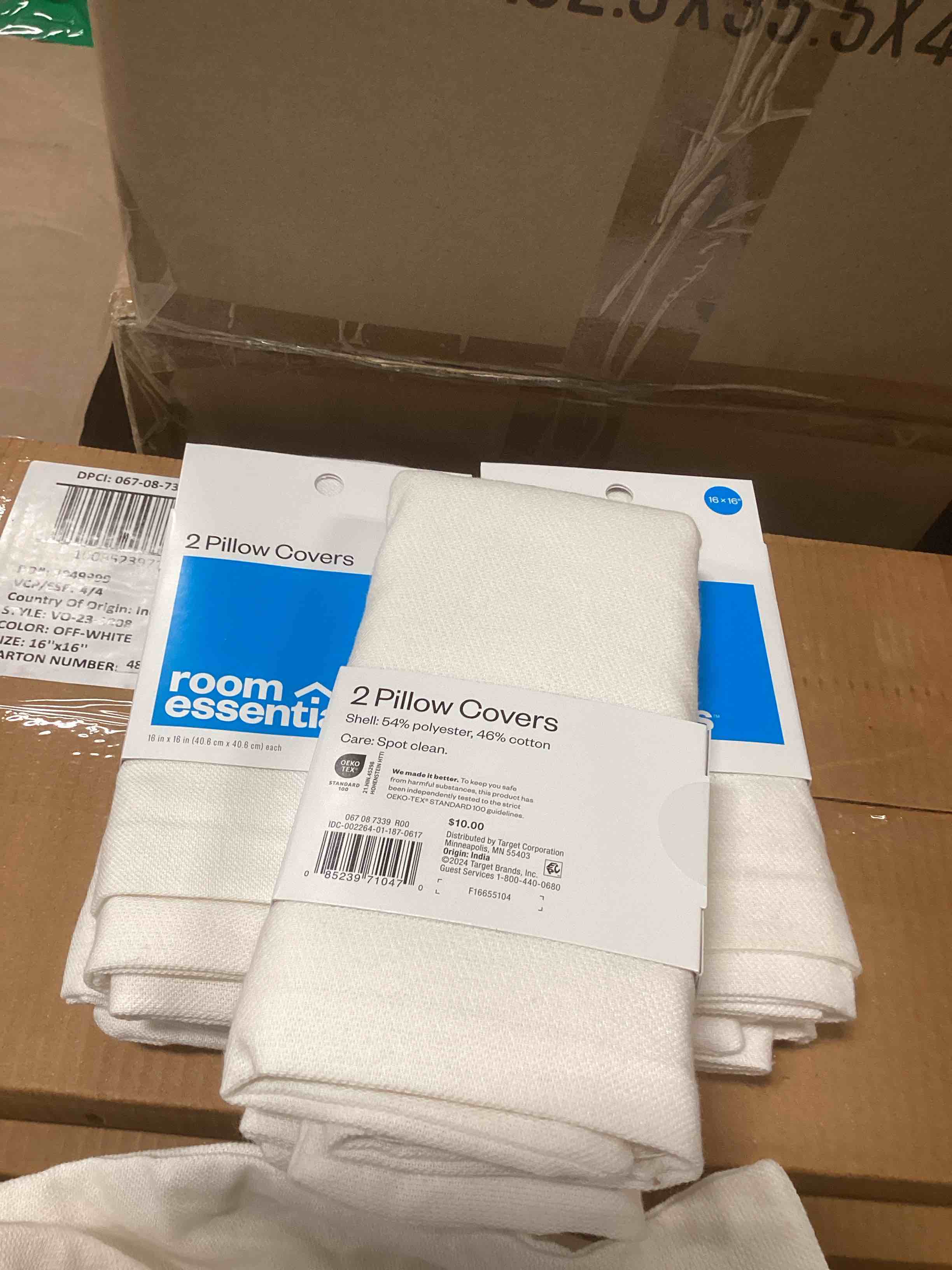 2pk Reversible Woven Cotton/Polyester Square Throw Pillow Covers Ivory - Room Essentials™: Jacquard Design, Indoor Use, Zipper Closure