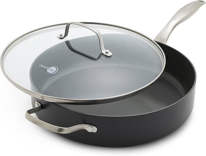 GreenPan TriClad Ceramic Nonstick 5-Quart Sauté Pan with Lid and Helper Handle