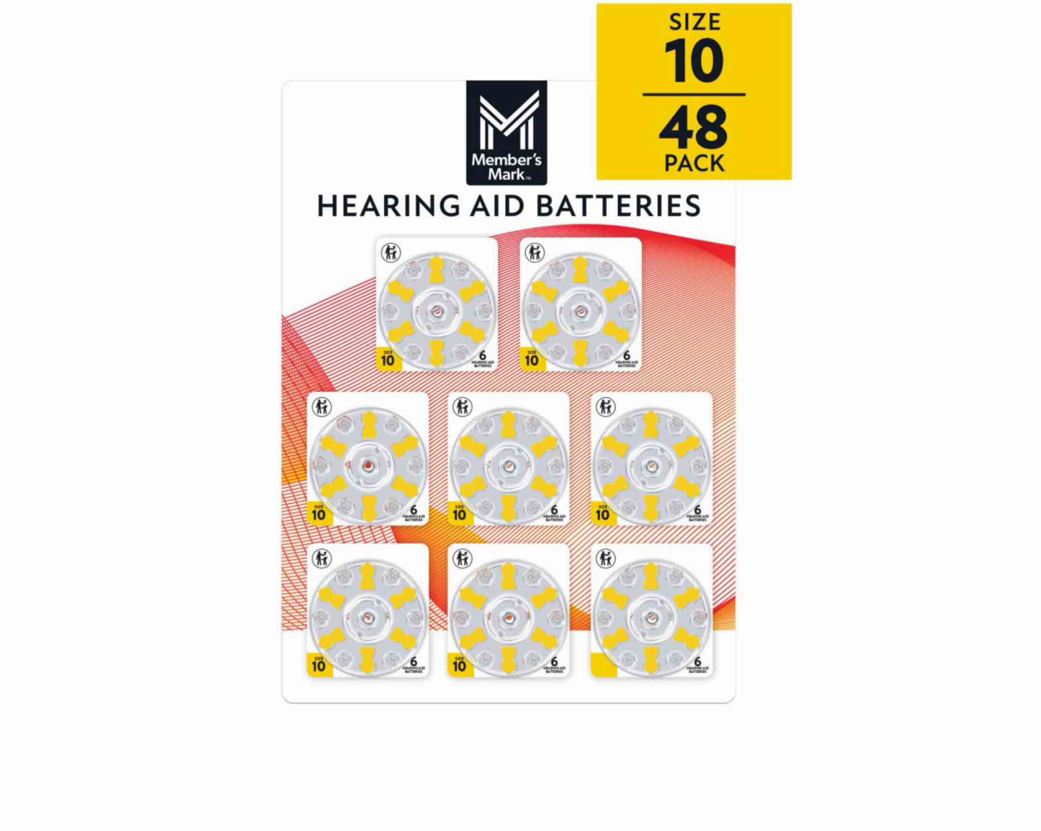 Member's Mark Hearing Aid Batteries, Size 10, Yellow Tab, 48 ct.
