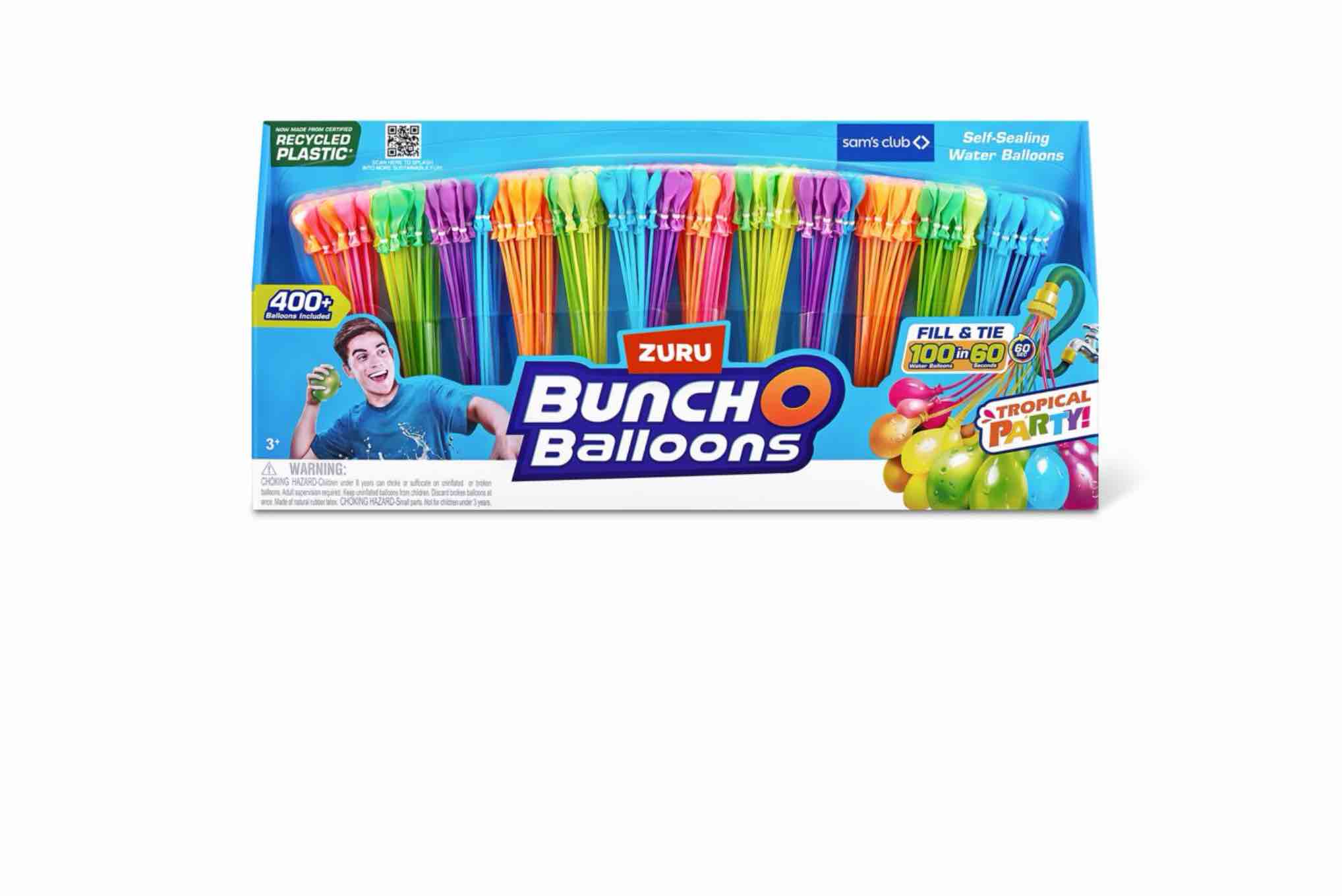 Zuru Bunch O Balloons 400+ Rapid-Fill Self-Tying Recyclable Water Balloons, 12 Stems