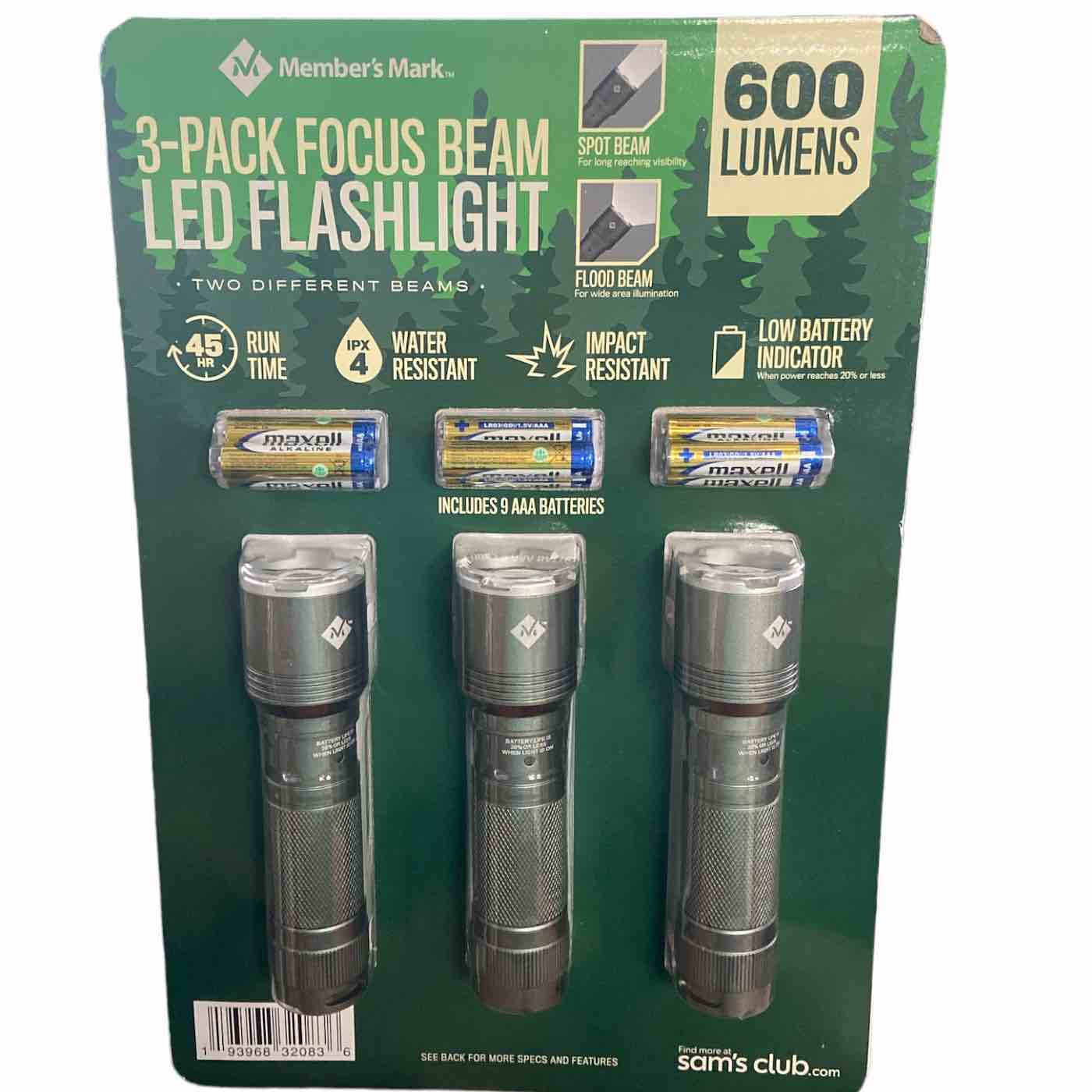 Member's Mark 600 Lumen LED Flashlight Set (Pack of 3)