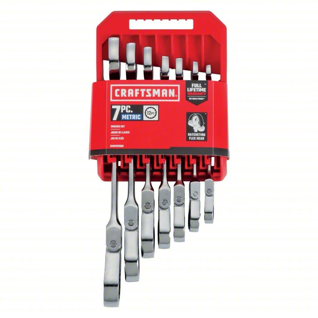 CRAFTSMAN Combination Wrench Set: Steel, Chrome, 7 Tools, 8 mm to 19 mm Range of Head Sizes, Flex