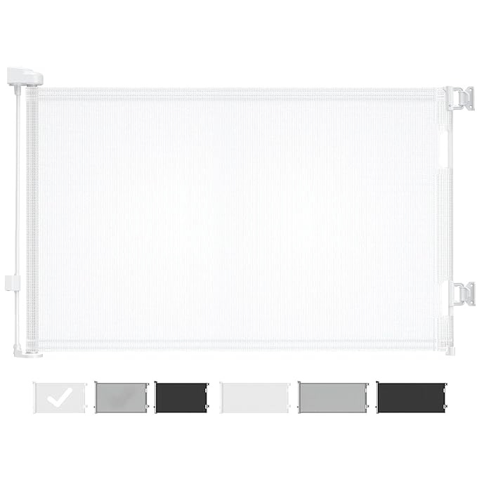 Cumbor Retractable Baby Gates, Mesh Dog Gate for The House, Baby Essentials Extends to 55" Wide, Wide Pet Gate 33" Tall, Long Child Safety Gates for Stairs, Doorways, Hallways, Indoor/Outdoor(White)