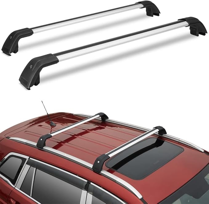 ALLTOOP Shark Style Car Roof Rack Cross Bars,Aluminum Roof Top Cross Bar Set – Fits Maximum 44” Span Across Existing Raised Side Rails with Gap – Features Keyed Locking Mechanism, Silver