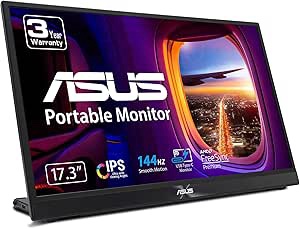 Asus Tek MB17AHG 17.3 in. IPS Panel FHD 1920 x 1080 16-9 Scale 5 ms 144HZ 2XUSB-C HDMI Portable Monitor, Black