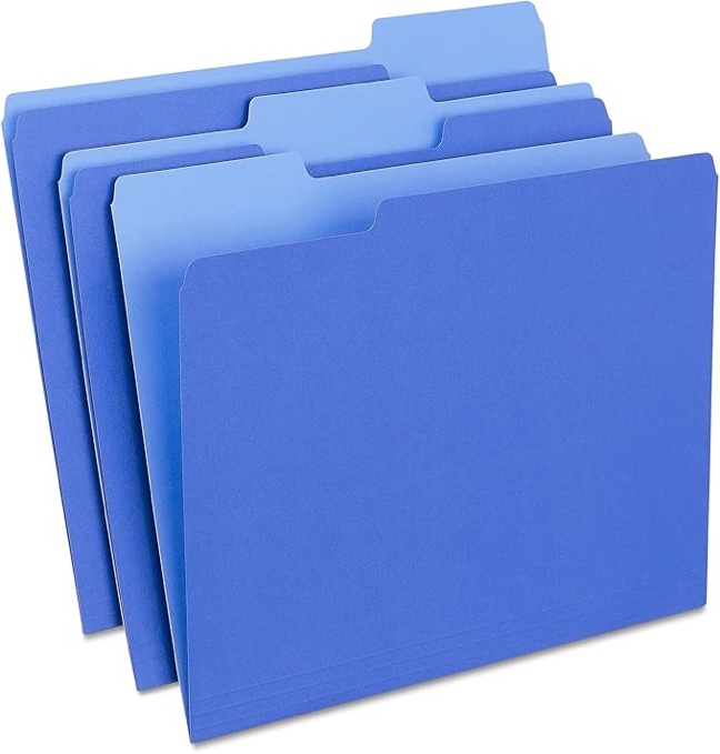 Staples 224527 Colored File Folders 3-Tab Letter Blue 100/Box