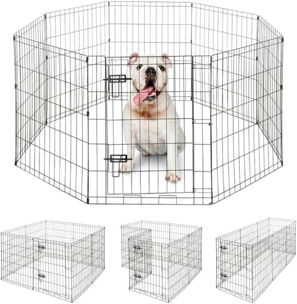 BestPet Dog Pen Playpen Puppy Pet Playpen 8 Panel Indoor Outdoor Metal Portable Folding Animal Exercise Dog Fence,24",Black