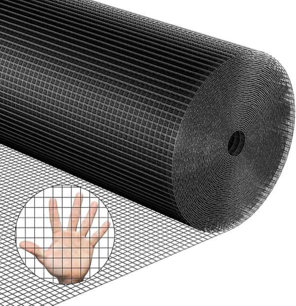 Black Hardware Cloth 48''x50' 1/2 Inch 16 Gauge Vinyl Coated Welded Wire Mesh Roll PVC Hardware Cloth Chicken Wire Fencing for Garden Fence and Home Improvement Project