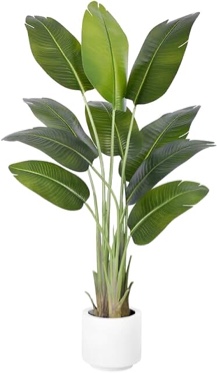 Tall 6Ft Artificial Bird of Paradise Plant?Fake Tropical Palm Tree?Large Fake Plants?with 13 Banana Leaves?Faux Plant Indoor Decor Trees - with White Pot for Home Bedroom Living Room Office