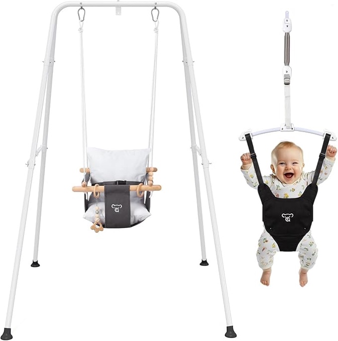 2-in-1 Baby Jumper & Swing - Foldable Stand, Stable Toddler Swing Set for Indoor & Outdoor Use