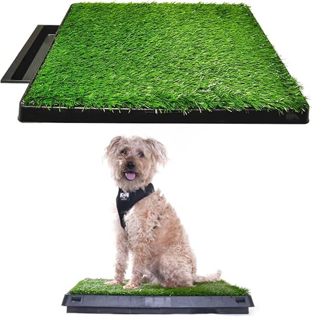 Downtown Pet Supply Dog Grass Pad with Tray, 20 x 25 w/Drawer - Outdoor and Indoor Potty System for Dogs with Replaceable Synthetic Grass Pee Turf - Portable and Waterproof Turf Dog Potty