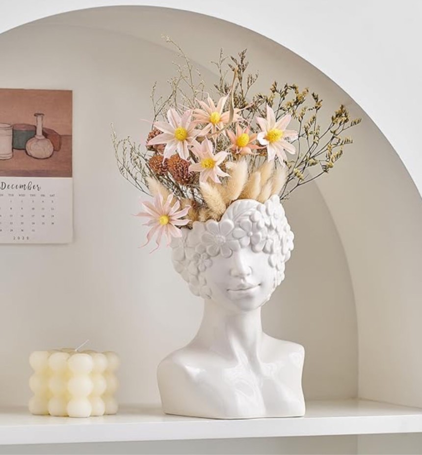 Ceramic White Face Vase Elegant Lady Face Vases for Home Decor Modern Decorative Vase Centerpiece for Table Shelf Living Room Office Bedroom (Face Vase - B)