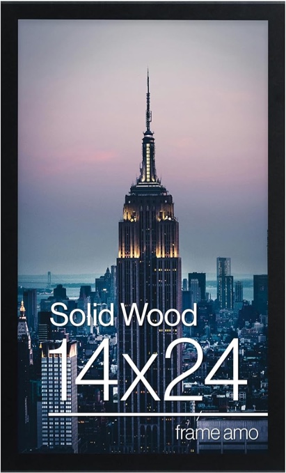 Frame Amo 14 x24 Black Modern Picture or Poster Frame, 1 inch Wide Border, Smooth Wrap Finish, Acrylic Face