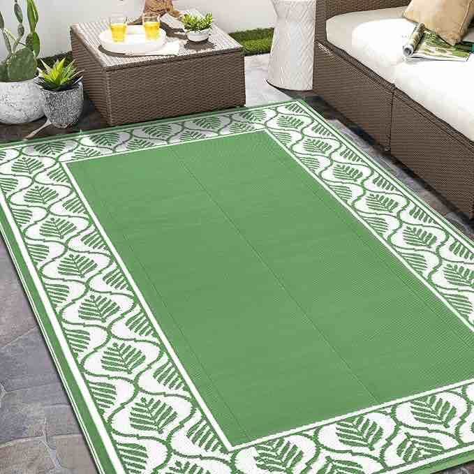 Outdoor Rug 10x8', Waterproof Reversible Plastic Straw Rug, Large Outdoor Rugs Mats RV, Picnic, Backyard, Balcony, Porch, Beach, Green