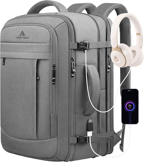 Travel Essentials Gifts for men, Carry On Backpack Flight Approved, 50L Extra Travel Backpack for Men Women, 17 Inch Laptop Backpack Luggage Computer Bag Gifts for Him Men Business, Grey