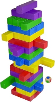Oojami Wooden Tumbling Timber Toppling Stacking Board Games Building Blocks for Kids - 60 Pieces with Storage Bag Color Match Play Sets for Kids and Families