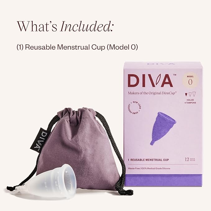 DIVA CUP reusable menstrual cup 0 DIVA Cup - Medical Grade Silicone Cup for Period Care - Reusable Menstrual Cup - Up to 12 Hours of Continuous Wear - Model 0 (For Slim Vaginal Canals & First-Time Users)