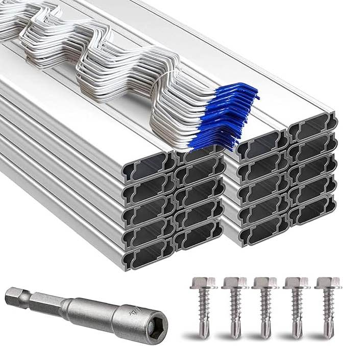 Greenhouse Spring Wire & Lock Channel 6.6 ft - PVC Coated Spring Wire & Aluminum U-Channel Bundle, Farmer Greenhouse Poly Film or Shade Cloth Attachment, 150 Mounting Screws Included [20 Pack]