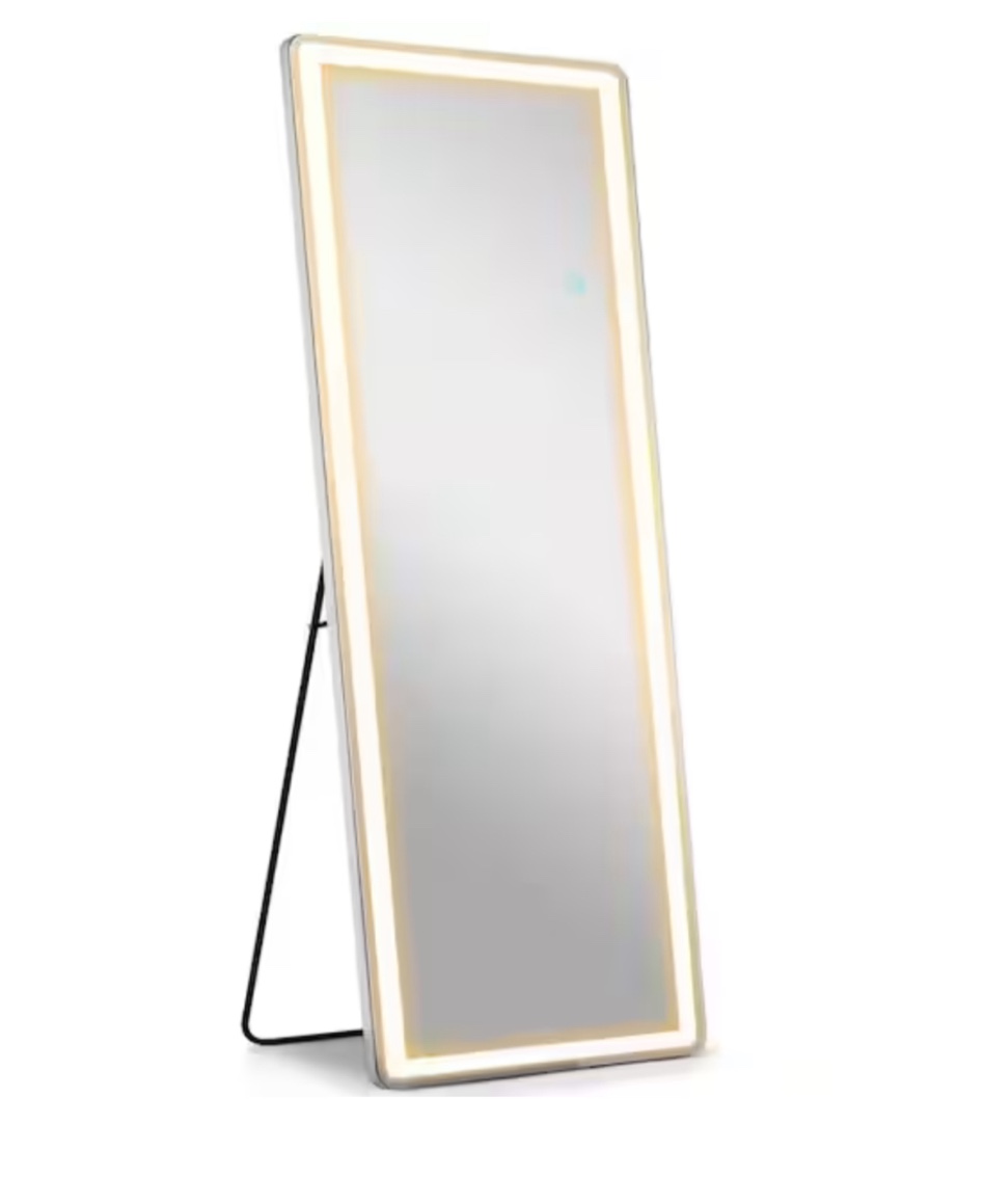 21 in. W x 64 in. H LED Light Rectangular Frameless Rounded Full Length Mirror Floor Mirror with 3 Colors