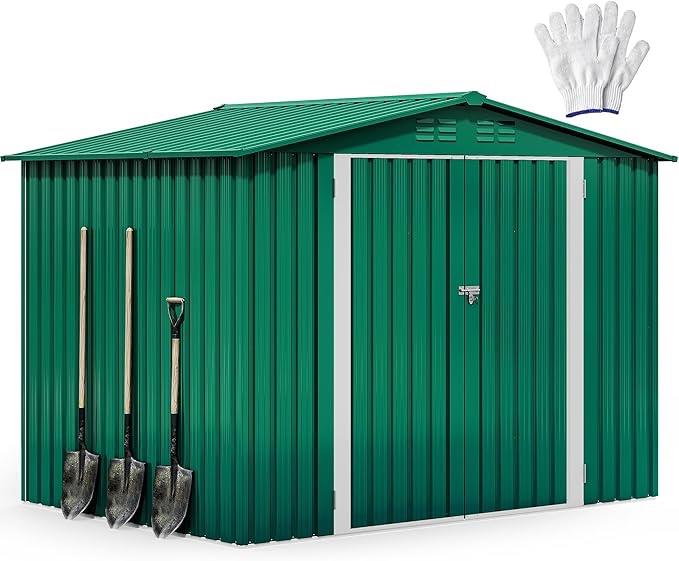 ( boxes 2) DWVO 8x6ft Metal Outdoor Storage Shed, Waterproof Tool Shed Heavy-Duty Storage Unit with Lockable Door and Vents, Ideal for Bicycles, Tools, Lawnmowers, Backyards, Patios, Lawns - Green(167x51x9 cm)