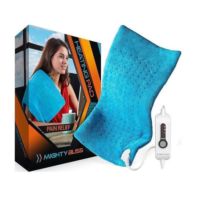 MIGHTY BLISS 12"x24" Large Electric Heating Pad for Back Pain and Cramps Relief, Blue