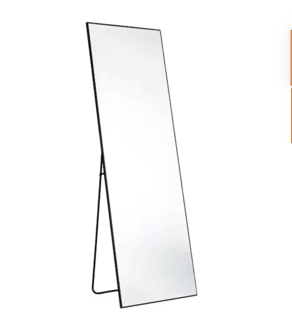 21 in. W x 64 in. H Aluminum Alloy Frame Black Full Body Floor Mirror with Floor Stand and Wall Mounted Hooks