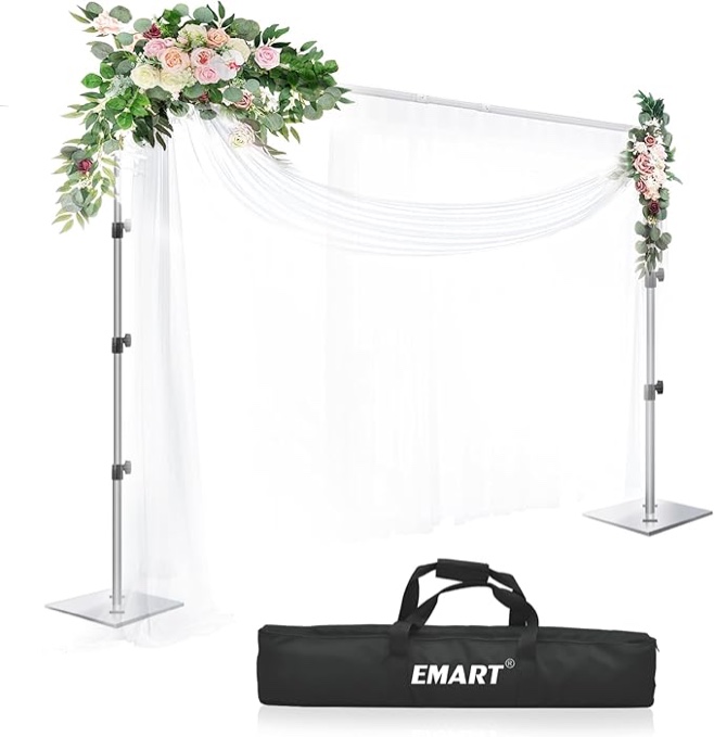 ( incomplete)EMART Backdrop Stand, 8.5x10ft Width Adjustable Photography Background Support Poles with Heavy Duty Flat Base, Photo Metal Steel Pipe and Drape Frame Kit for Parties Birthday Wedding - Silver