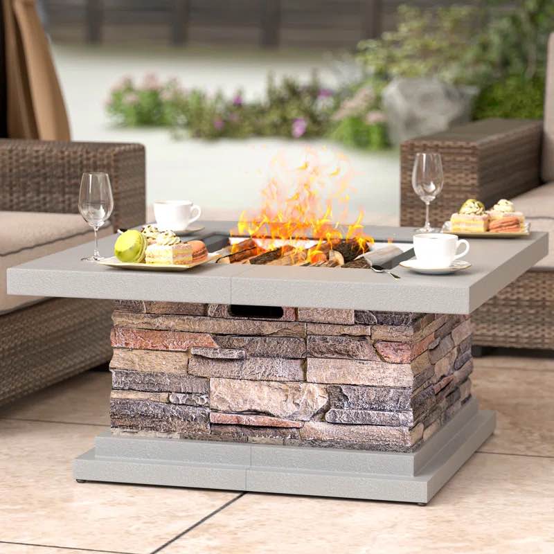 Cairo Stone Concrete Outdoor Fire Pit Table