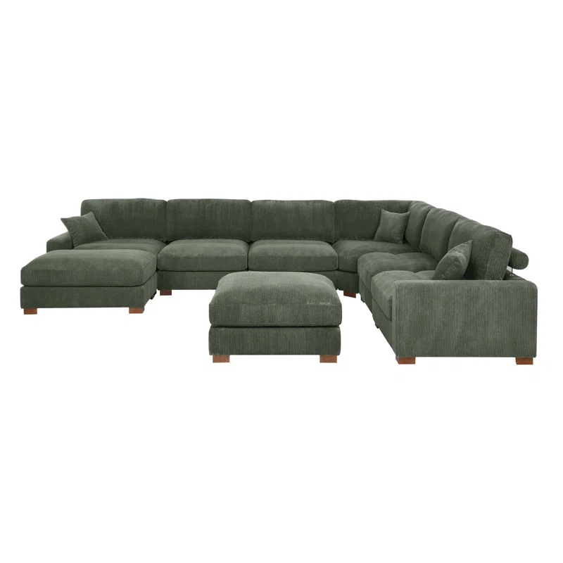 (incomplete)7-Pieces Modular Sofa Bed Body Fabric: Green Corduroy, Size: 34.00" H x 159.50" W x 123.50" D