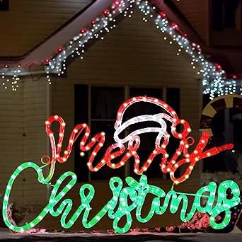 Retisee 24 Inch Jumbo Merry Christmas Neon Light Outdoor Large Merry Christmas Neon Signs Waterproof LED Christmas Sign for Indoor Home Window Party Garage Walls (Hat)