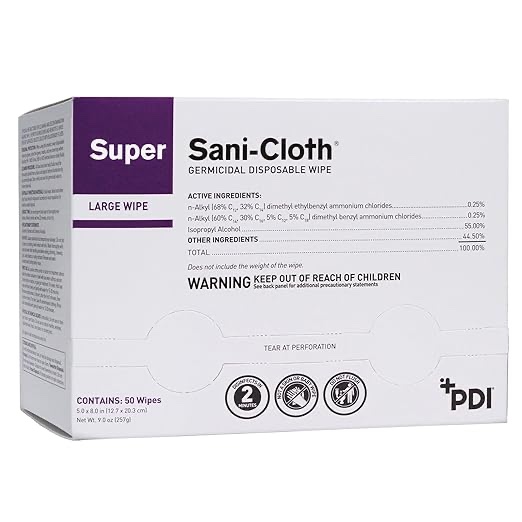 PDI Super Sani-Cloth Germicidal Disposable Wipe, Large, Individual, 5" x 8"