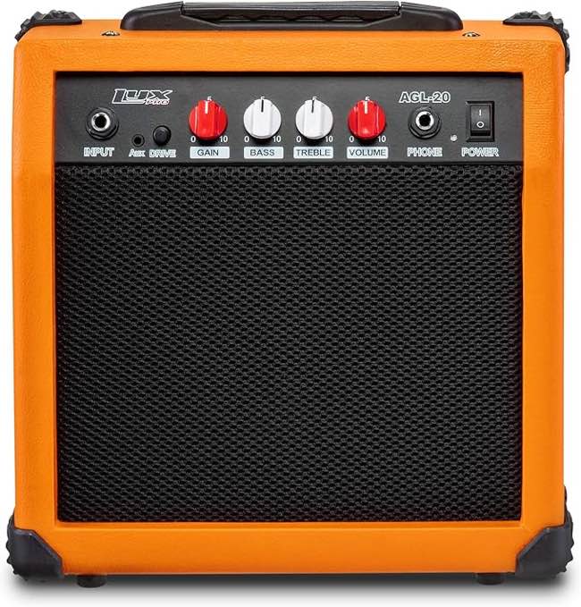 RITMO, Electric Guitar Amp 20 Watt Amplifier Built in Speaker Headphone Jack and Aux Input Includes Gain Bass Treble Volume and Grind - Sunburst