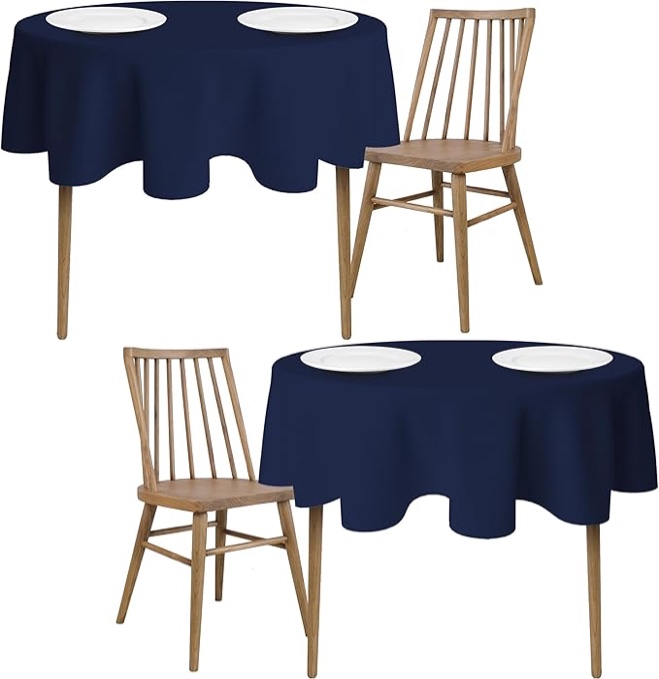 WEALUXE, [2 Pack] Navy Round Tablecloths 60 Inch [for 20-48'' Tables] 200 GSM Premium Quality Textured Washable Polyester Fabric Table Cloth [60'' is Not Table Size]