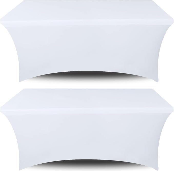 WEALUXE, Stretch Spandex Table Covers 4FT, Pack of 2 Fitted Tablecloths for Rectangle Tables, Stretchy Wrinkle Resistant Folding Table Cover, White
