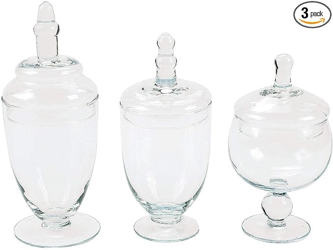 Fun Express Decorative Glass Jar Set with Lids (3 sizes) Wedding and Home Decor, Clear